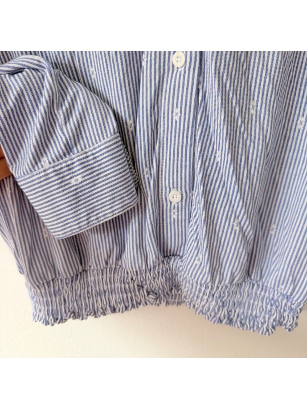 Buttercloth Icy Bamboo Pre-Tucked Fit Blue White Striped Collared Shirt Small - Picture 4 of 4